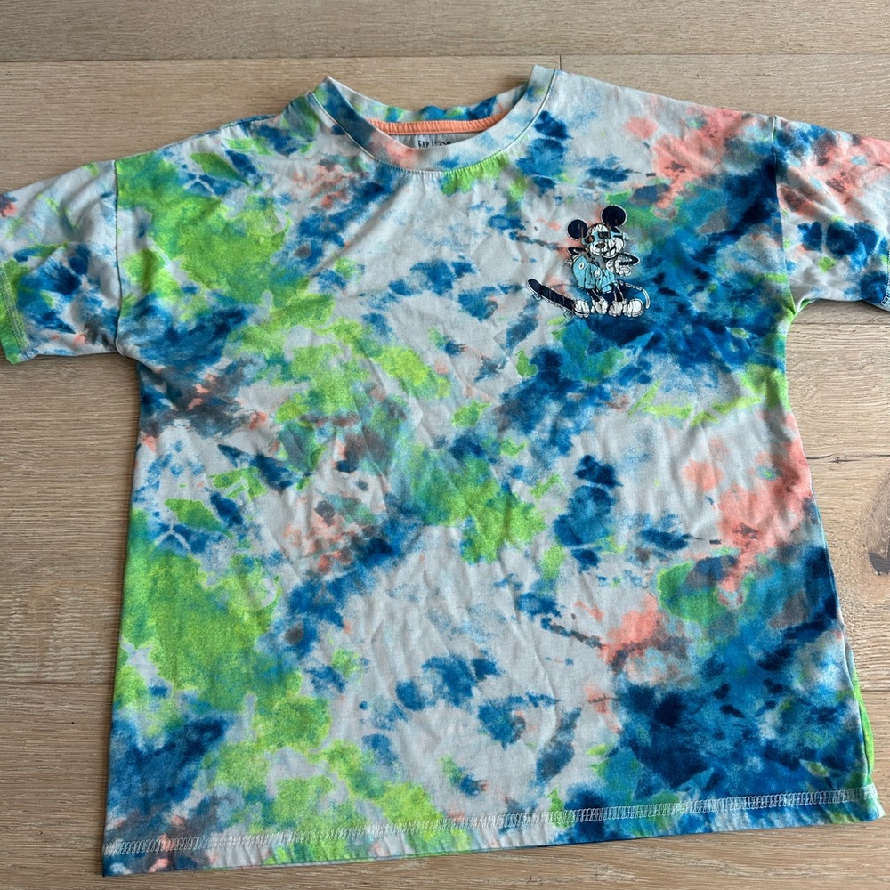 GAP Kids Blue and Green Tie-Dye T-Shirt with Graphic